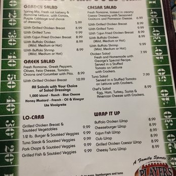 Players Grille - A low carb menu- not that I'll ever use it - Sports Bars Near Me - Jacksonville, Florida Players Grille - A low carb menu- not that I'll ever use it - Sports Bars Near Me - Jacksonville, Florida