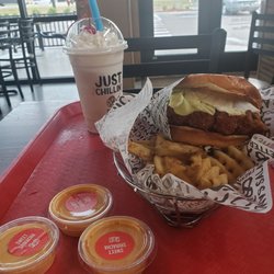 PDQ Chicken - Spicy Chicken Deluxe sandwich meal with regular size classic shake ($14.19)