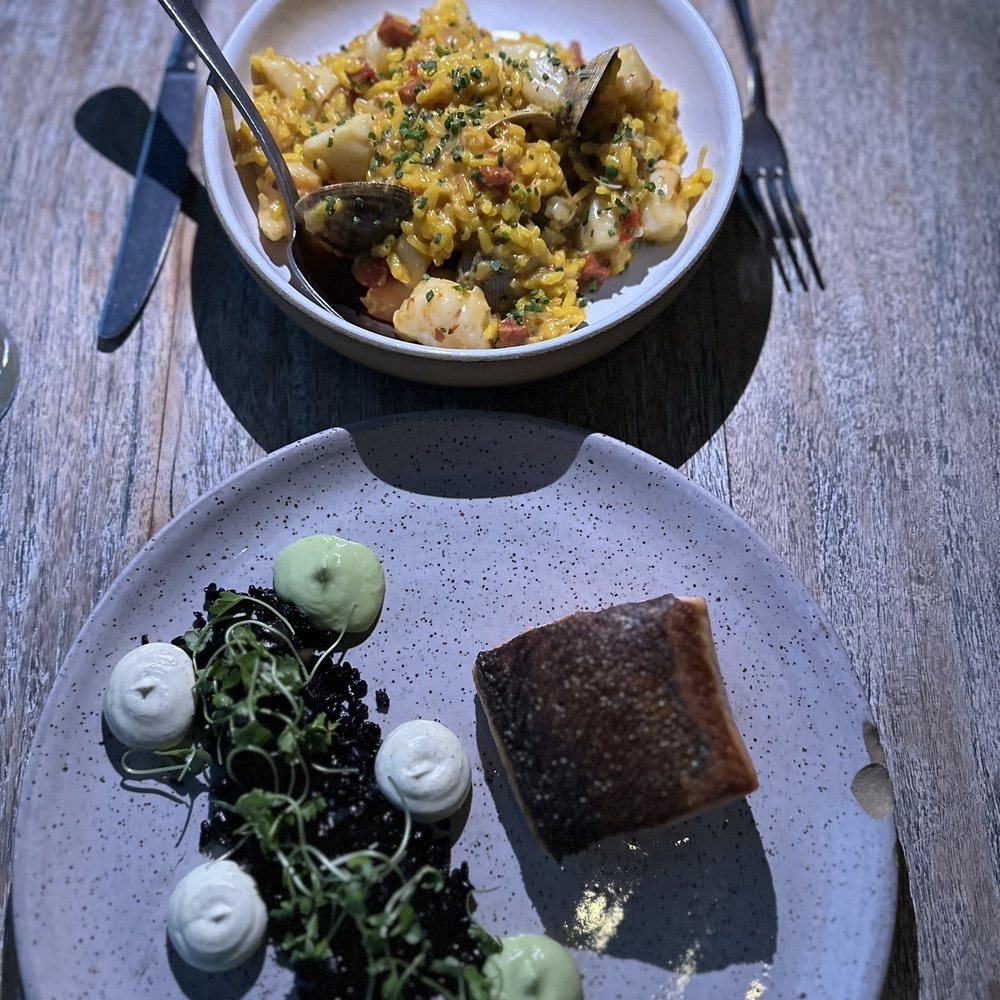 Margot - Seafood risotto and Ora king salmon - Spanish Near Me - Culver City, California Margot - Seafood risotto and Ora king salmon - Spanish Near Me - Culver City, California