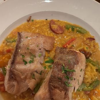 Brunos Italian Kitchen - Chef special only for 2 days - Seabass, saffron risotto - Italian Near Me - Brea, California Brunos Italian Kitchen - Chef special only for 2 days - Seabass, saffron risotto - Italian Near Me - Brea, California