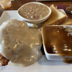 Salt and Pepper Grill - Chicken fried chicken, white beans, and mashed potatoes & gravy