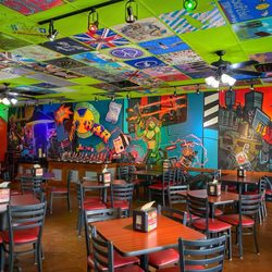 Tijuana Flats - Seating area with view of the hot sauce bar