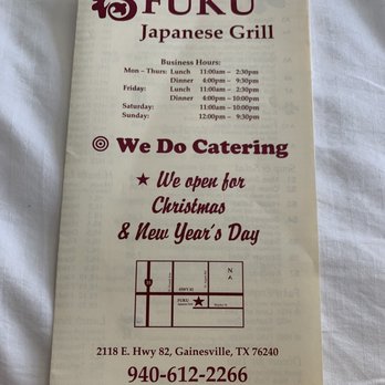 Fuku Japanese Grill - Menu - Sushi Bars Near Me - Gainesville, Texas