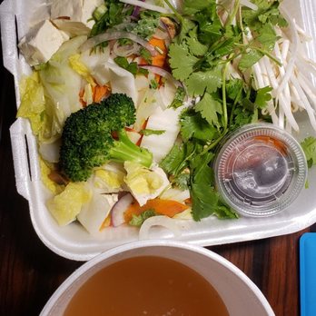 Miss Saigon - To go - veggie pho (with chicken broth so not vegetarian even tho labeled as such) - Vietnamese Near Me - Tucson, Arizona Miss Saigon - To go - veggie pho (with chicken broth so not vegetarian even tho labeled as such) - Vietnamese Near Me - Tucson, Arizona