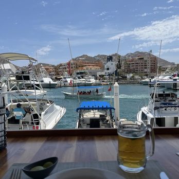 Fisherman's Landing - The view from our seat with a cold beer! - Seafood Near Me - Cabo San Lucas, BCS