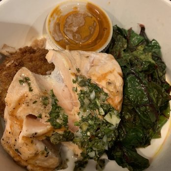 SOCIAL BIRD - Grilled wild king salmon with sautéed greens - Gastropubs Near Me - Lafayette, California