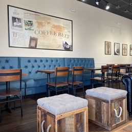 seating and tables in a coffee shop