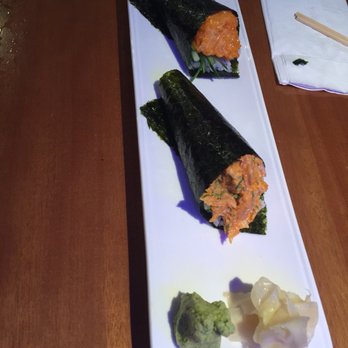 Opus Sushi - The top is the albacore hand roll and bottom Is the spicy salmon hand roll - Japanese Near Me - Arcadia, California Opus Sushi - The top is the albacore hand roll and bottom Is the spicy salmon hand roll - Japanese Near Me - Arcadia, California