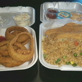 Touch Down Wings - Fried tilapia, fried rice, onion rings, and coleslaw - the best fried fish - Chicken Wings Near Me - Jonesboro, Georgia