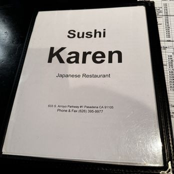 Sushi Karen - Menu cover - Sushi Bars Near Me - Pasadena, California