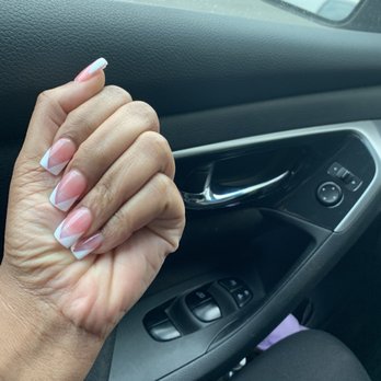 Sunflower Nails - Full set, clear pink gel polish and French. See Kim! - Nail Salons Near Me - Alexandria, Virginia