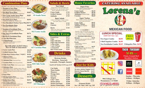 Menu photo 4 Lorena’s Mexican Food Westminster, CA Menu photo 4 Lorena’s Mexican Food Westminster, CA
