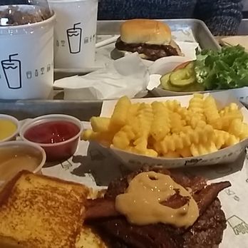 Shake Shack New Haven - Bacon burger with peanut sauce and fries (veggies on the side) - Burgers Near Me - New Haven, Connecticut Shake Shack New Haven - Bacon burger with peanut sauce and fries (veggies on the side) - Burgers Near Me - New Haven, Connecticut