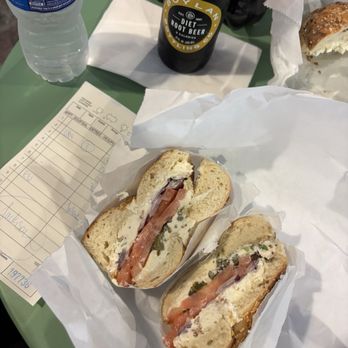 Tompkins Square Bagels - Onion bagel with Bacon Scallion cream cheese (plus tomatoes, capers, and onions) - Bagels Near Me - New York, New York Tompkins Square Bagels - Onion bagel with Bacon Scallion cream cheese (plus tomatoes, capers, and onions) - Bagels Near Me - New York, New York