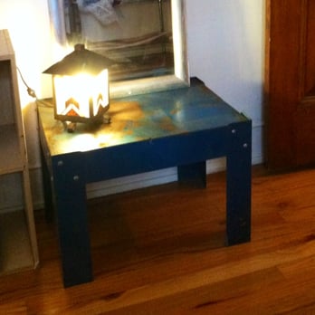 Antiques Etc - blue-rusted metal side table - Antiques Near Me - Denver, Colorado Antiques Etc - blue-rusted metal side table - Antiques Near Me - Denver, Colorado