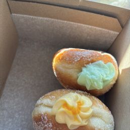 Mango and pandan donuts