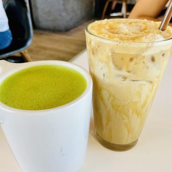 Baguette Cafe - Iced CARAMEL LATTE And a Hot Matcha tea Latte - Breakfast & Brunch Near Me - Henderson, Nevada Baguette Cafe - Iced CARAMEL LATTE And a Hot Matcha tea Latte - Breakfast & Brunch Near Me - Henderson, Nevada