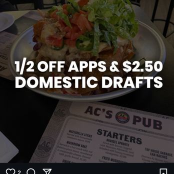 AC'S Pub - Please improve the clarity of your deals and or educate your staff, we were told 1/2 price apps ended @ 6pm and no drink specials - Sports Bars Near Me - Aurora, Illinois