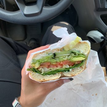 Avenue Bagel Cafe - Veggie sandwich on a garlic and salt bagel - Bagels Near Me - San Juan Capistrano, California