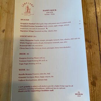 Sama Sama Kitchen - Happy Hour Menu from Summer 2024 - Cocktail Bars Near Me - Santa Barbara, California Sama Sama Kitchen - Happy Hour Menu from Summer 2024 - Cocktail Bars Near Me - Santa Barbara, California