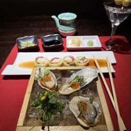 Oyster Shooter, fish roll lol miso sauce Oyster Shooter, fish roll lol miso sauce