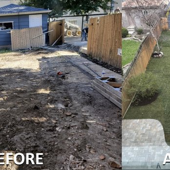 F Gomez Landscaping - Before and after of our backyard that was destroyed during renovations.  Update: sod has taken root and gotten even greener + more uniform - Landscaping Near Me - Chicago, Illinois