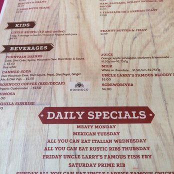 Uncle Larry's Rustic Inn - Weekend breakfast menu - American Near Me - Hartford, Wisconsin