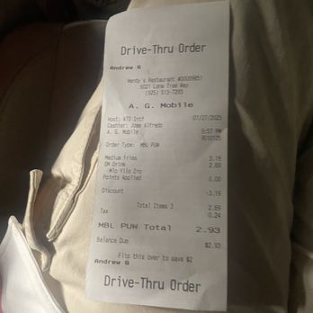 Wendy's - Their receipt claiming we still had balance due (even though we paid!!) - Burgers Near Me - Brentwood, California Wendy's - Their receipt claiming we still had balance due (even though we paid!!) - Burgers Near Me - Brentwood, California
