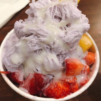 Salju Dessert - Taro Snow Ice with Condensed milk, strawberries, and mangoes; $4.50 - Desserts Near Me - Alhambra, California Salju Dessert - Taro Snow Ice with Condensed milk, strawberries, and mangoes; $4.50 - Desserts Near Me - Alhambra, California