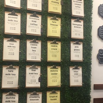 TEAklish Boba & Cafe - Different Bona drinks and coffee listed in the walk with ingredient breakdown and prices! - Coffee & Tea Near Me - Lompoc, California
