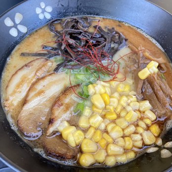 Sojo Ramen - Black Garlic Tonkotsu Ramen includes pork & green onions base $13.50 + bamboo shoots $1.50, wood ear mushrooms $1.00, corn $1.00 (Cost $17) - Ramen Near Me - Fremont, California