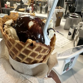 Fat Cat Creamery - Whiskey Butter Pecan with a waffle cone - Desserts Near Me - Houston, Texas Fat Cat Creamery - Whiskey Butter Pecan with a waffle cone - Desserts Near Me - Houston, Texas