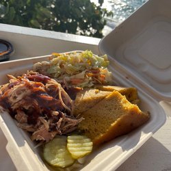 Smoke Stx - Pulled chicken plate.  Coleslaw and cornbread.  Delicious!!!