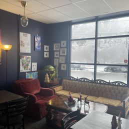 Cozy spot to gather with friends for some warm winter treats and delicious drinks. Cozy spot to gather with friends for some warm winter treats and delicious drinks.