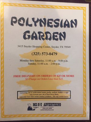 Menu photo 4 Polynesian Garden Snyder, TX