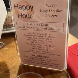 Happy hour menu