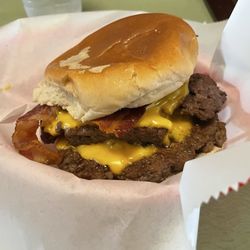Latham's Hamburger Inn - Double Burger with Bacon and Cheese.