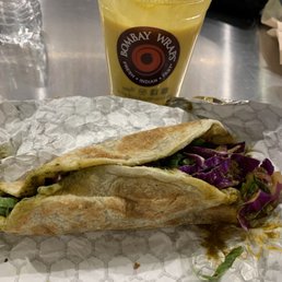 Mango lassi and Lamb Curry wrap