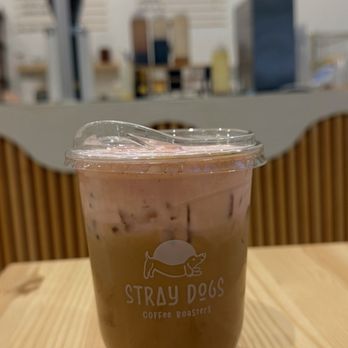 Stray Dogs Coffee Roasters - Brown Sugar Iced Latte w/ Strawberries n Cream Cold Foam - Coffee Roasteries Near Me - Riverside, California