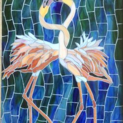 Rectangle Gallery & Creative Space - Wild Love: Flamingos (stained glass mosaic) by Marcy Anholt