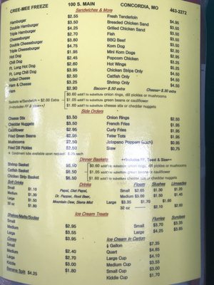 Menu photo 1 Cree-Mee Freeze Concordia, MO Menu photo 1 Cree-Mee Freeze Concordia, MO