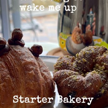 Starter Bakery - Hazelnut croissant and his buddy cardamom pistachio twist with apricot - Bakeries Near Me - Oakland, California Starter Bakery - Hazelnut croissant and his buddy cardamom pistachio twist with apricot - Bakeries Near Me - Oakland, California