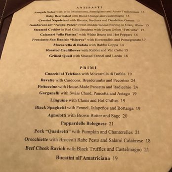 Babbo - A la carte menu - Italian Near Me - New York, New York