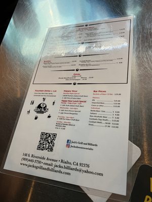 Menu photo 1 Jack’s Grill and Billiards Rialto, CA