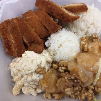Rainbow Cafe - Chicken katsu aka skin katsu, and walnut shrimp - Cafes Near Me - Kailua Kona, Hawaii