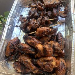 Pork skewers - self skewed this time. Party wings. Pork skewers - self skewed this time. Party wings.