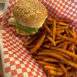 Gypsy Rabbit - Georgia burger with a side of sweet potato fries
