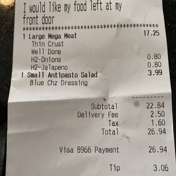 Barro's Pizza - Delivery receipt - Pizza Near Me - Goodyear, Arizona
