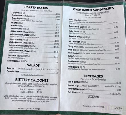 Menu photo 1 Gambino's Pizza Gore, OK