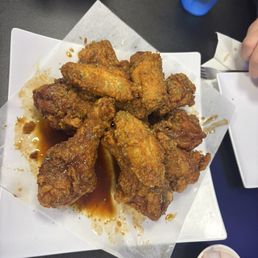 Wings and drums in medium sauce Mmmmm full order